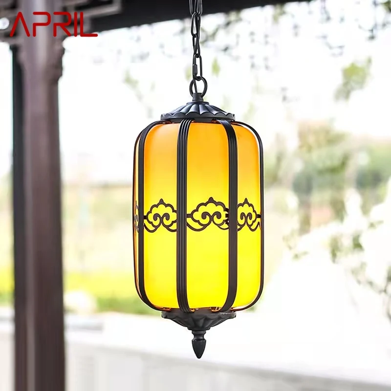

APRIL Classical Chinese Lantern Pendant Lamp Vintage Dolomite Outdoor LED Light Waterproof for Home Corridor Decor Electricity