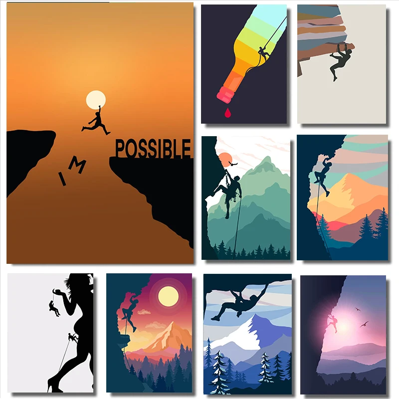 Abstract Rock Climbing Adventure Poster E Stampe Canvas Painting Mountain Sun Wall Art Pictures For Living Room Home Decor
