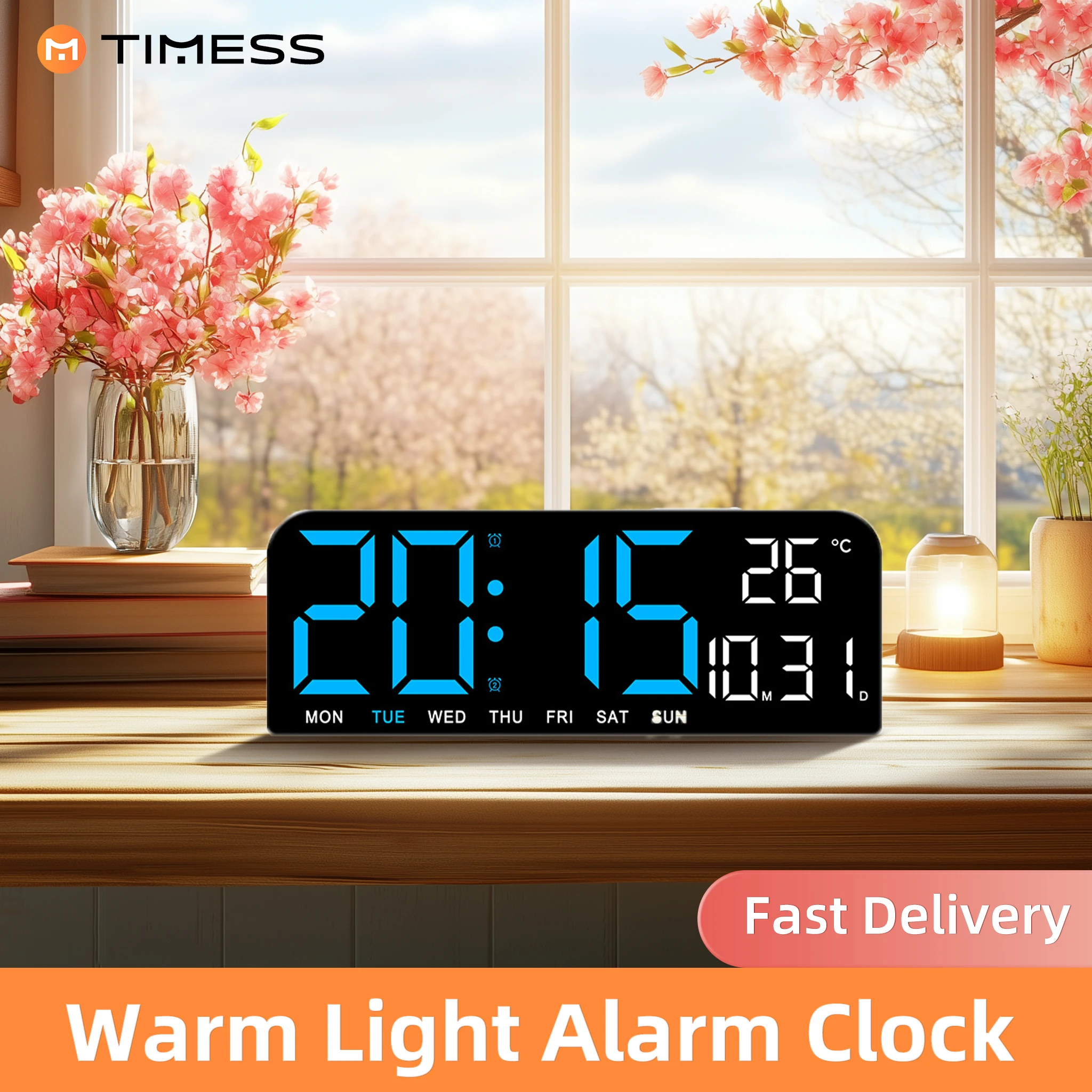 Digital Wall Clock with Large Display, Weekly Temperature & Date Display