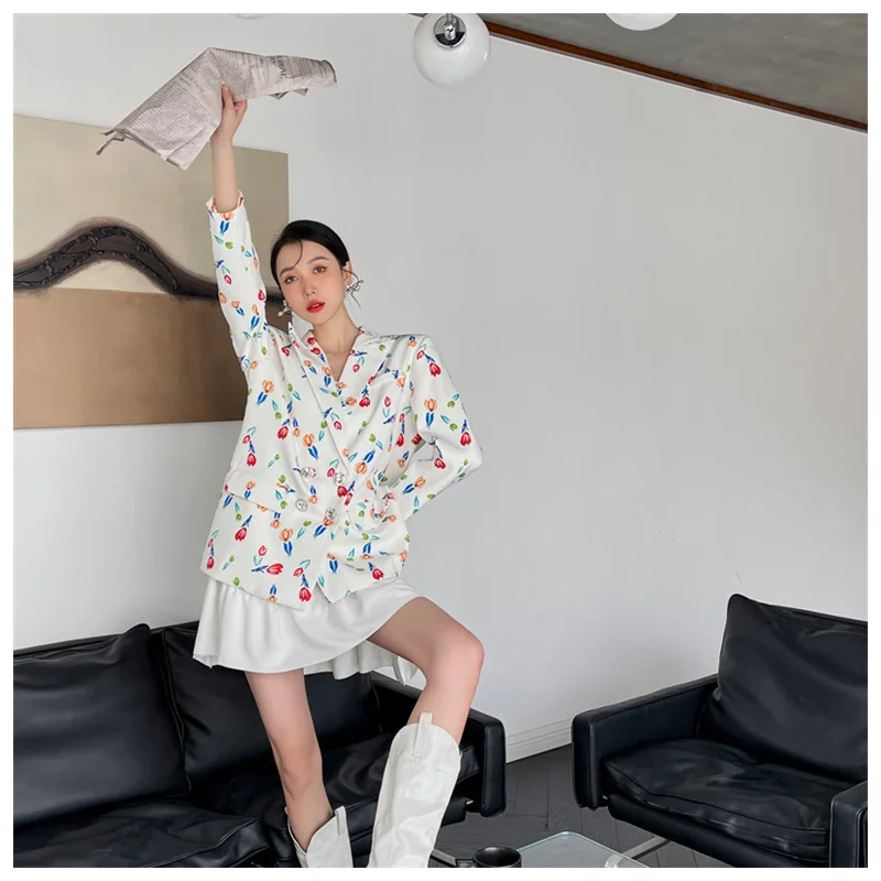 

Весна 2023, женская белая одежда с длинным рукавом в новом китайском стиле, уникальный шикарный дизайн, Женский однобортный костюм с принтом, куртка