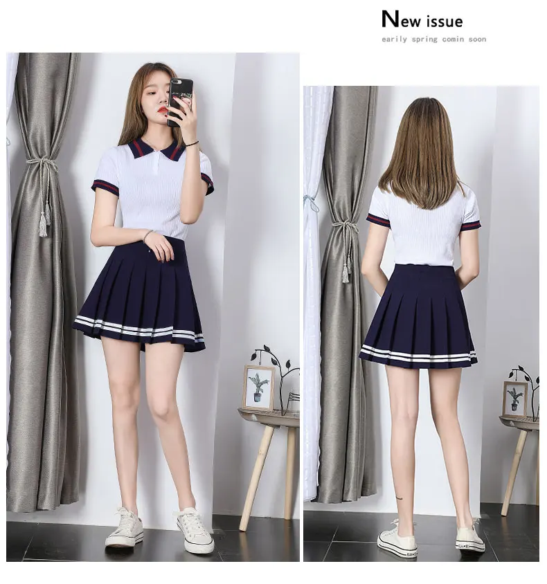 High Waist Women's Skirts Striped Pleated Elastic Waist Female Sweet Mini Dance Plaid Skirt Y2k Korean England Style 6