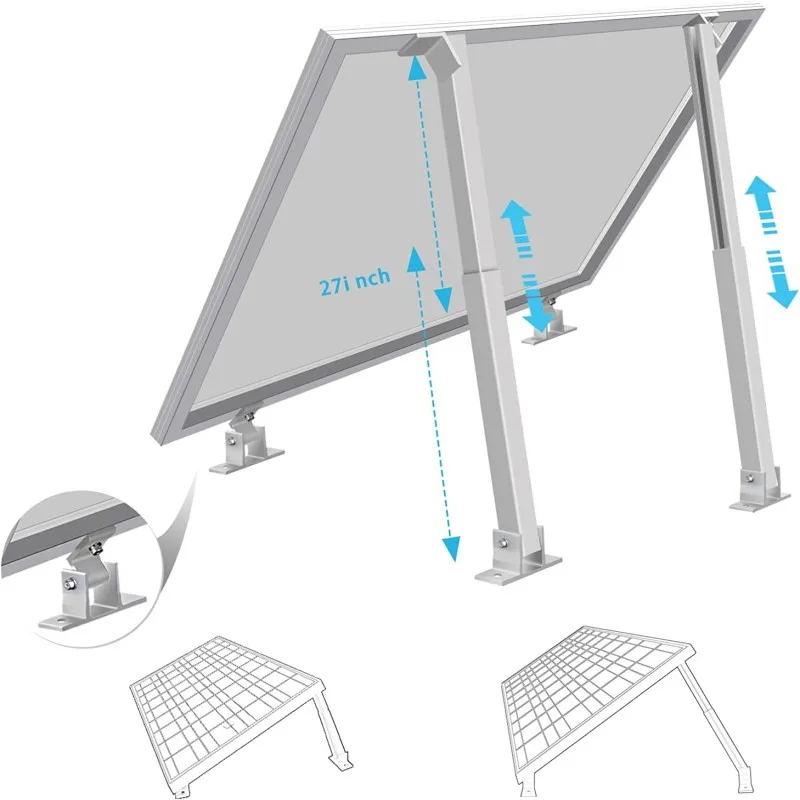 

Aluminum Adjustable Solar Panel Tilt Mounting Brackets for 30 inch 100W Modules RV Roof Boat Shed Trailer