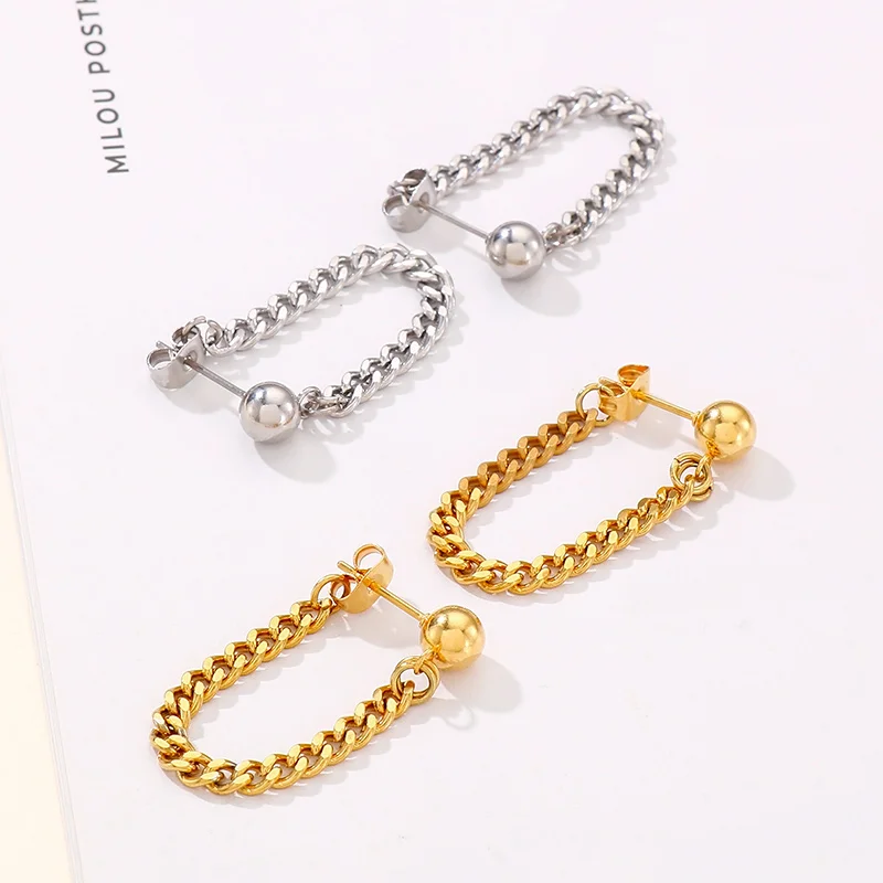 

French Flower Bow Ball Dangle Earrings for Women Stainless Steel Trendy Link Chain Drop Ear Stud Luxury Jewelry Wedding Party