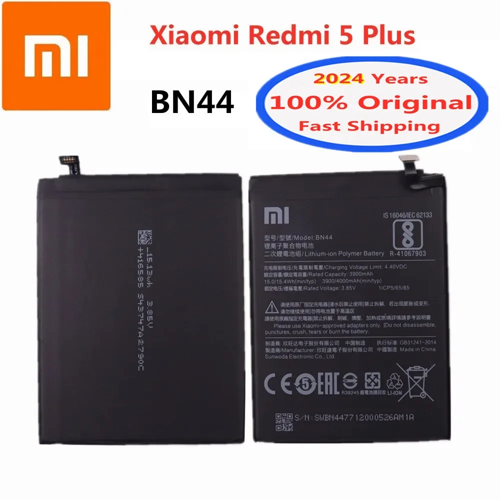 

2024 год xiaomi 100% оригинальный аккумулятор BN44 для Xiaomi Redmi 5 Plus высококачественный 4000 мАч Сменный аккумулятор для телефона батарея