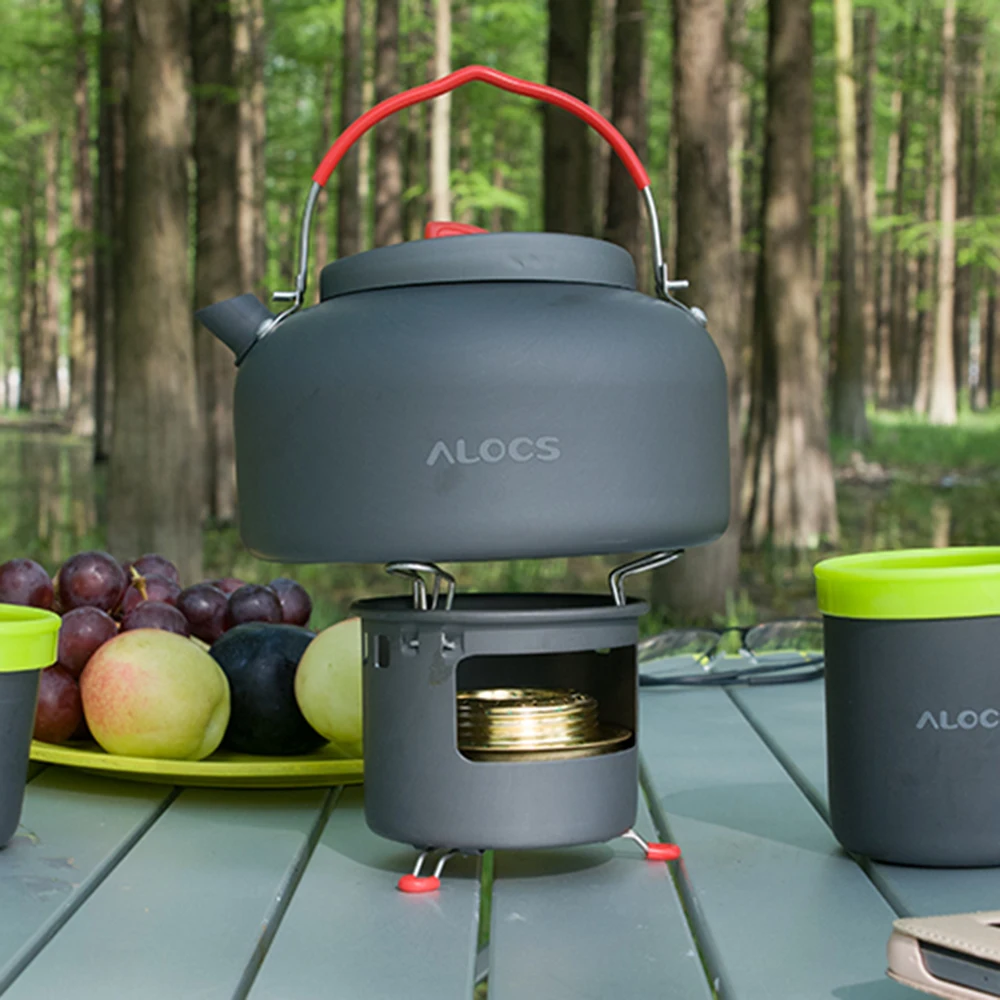 Alocs 1.3L Camping Kettle with Heat Exchanger Aluminum Portable Camping Tea  Kettle Compact Outdoor Hiking Picnic Camping Water Kettle Lightweight Teapot  Coffee Pot