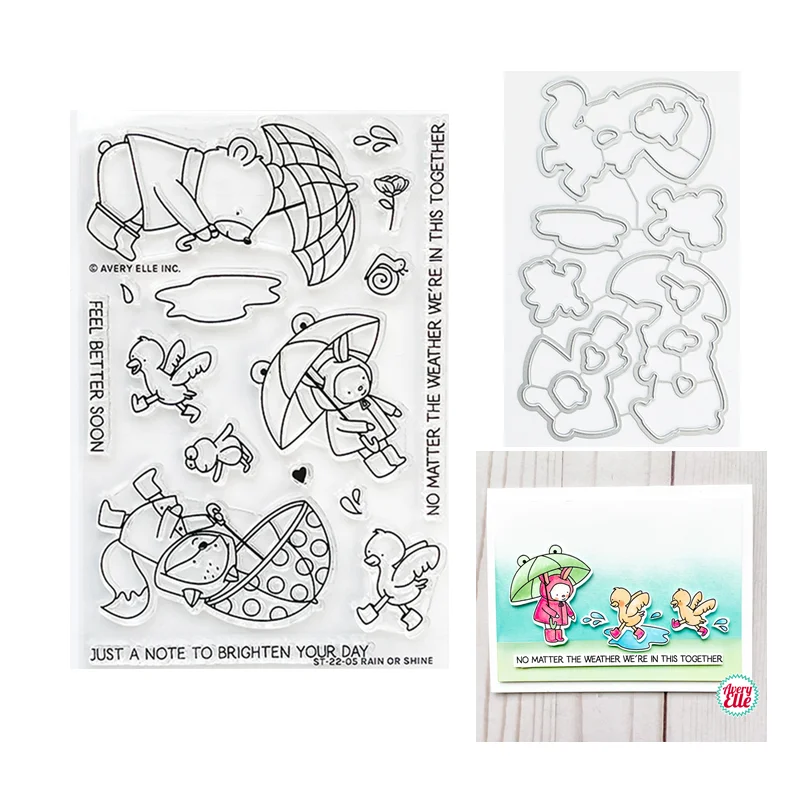 

Bear New 2022 Metal Cutting Dies for Paper Making Clear Stamps Rain Or Shine Scrapbooking Embossing Frame Card Set