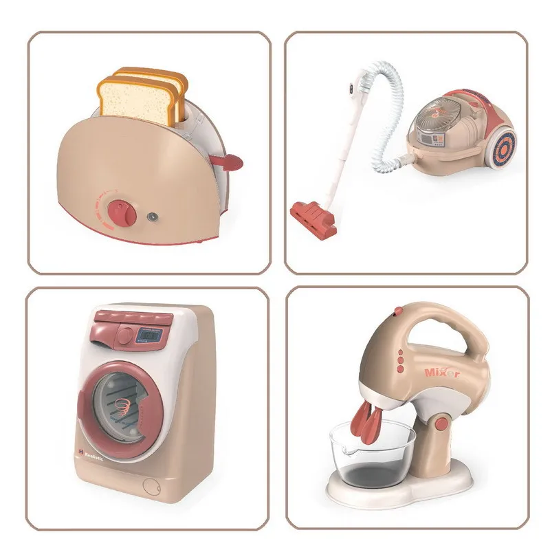 Mini Children's Household Appliances Kitchen Toys Pretend Play Washing Machine Vacuum Cleaner Toy Toaster Cooker Toys Girls Boys