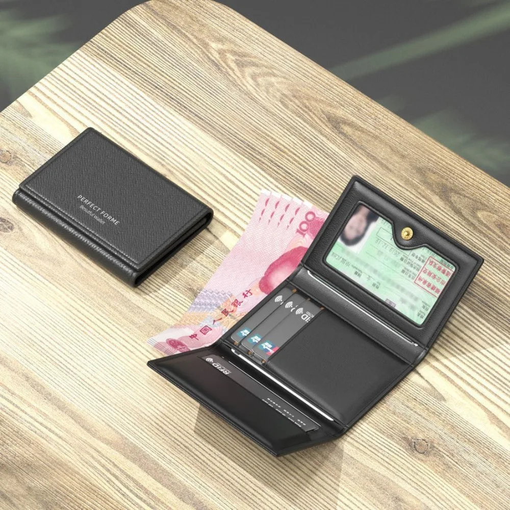 Fashion Leather Men Card Wallets Multifunctional Large Capacity Male Purse Solid Color Multi-card Photo Holder Women
