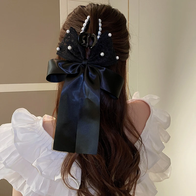 Large Claw Clip Hair Bows Hair Clip Bow Pearl Pearl Bow Clip