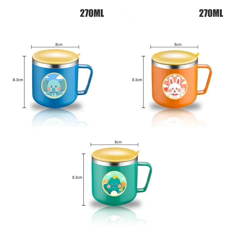 Baby Bottle Children's Cup Leak Proof Water Cup Cartoon Baby Straw Handle Beverage Food Grade Stainless Steel Milk Bottle