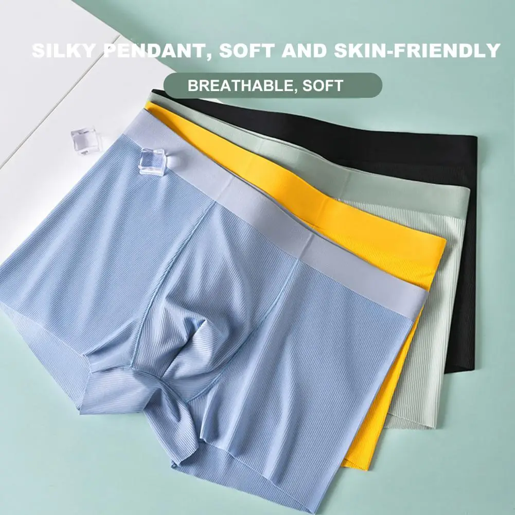

Men Boxers Men's Underwear Thin Breathable Soft Ice Silk Seamless Elastic Male Panties Quick Dry Male Underpants Plus Size L-4XL