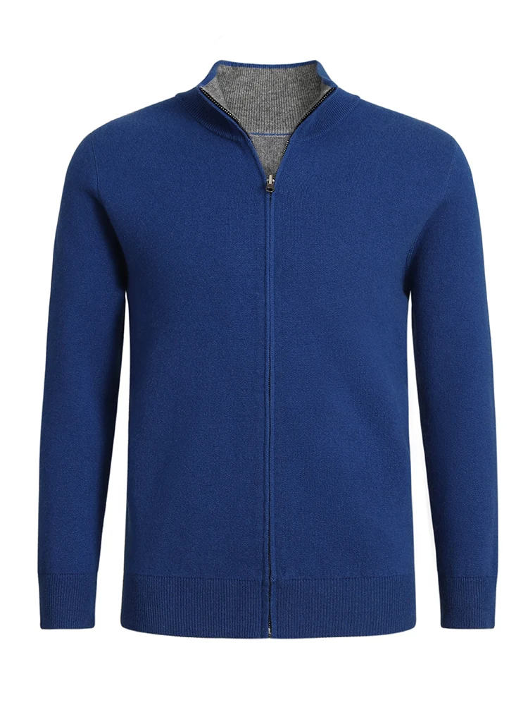 Men Cashmere Sweater Mock Neck Zipper Cardigan Autumn Winter Casual double-sided wearable Thick Cashmere Knit Jacket Coat