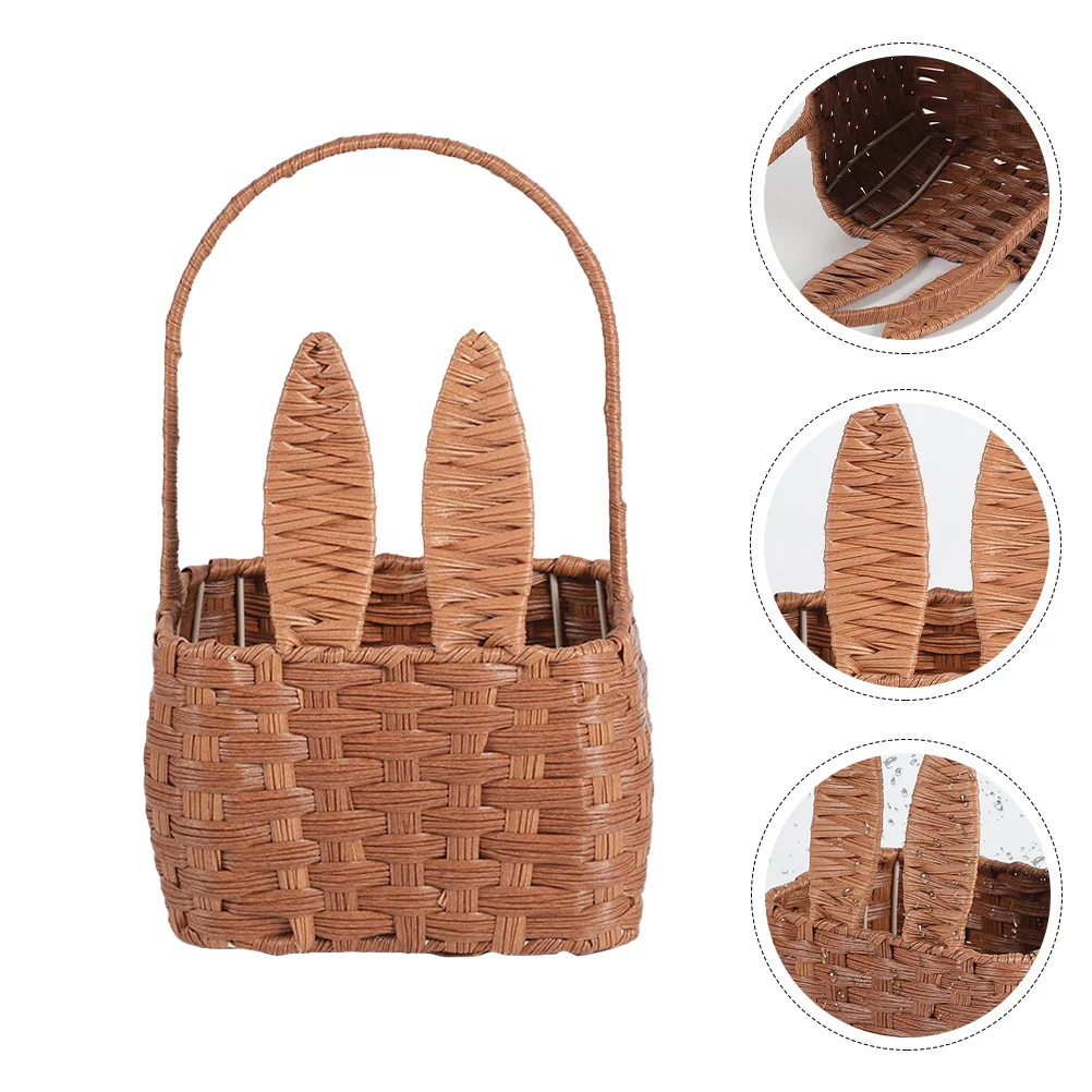 

Wicker Easter Basket Handle Bunny Woven Basket Rabbit Picnic Basket Cute Rabbit Ears Rattan Gift Wine Basket Empty Harvest