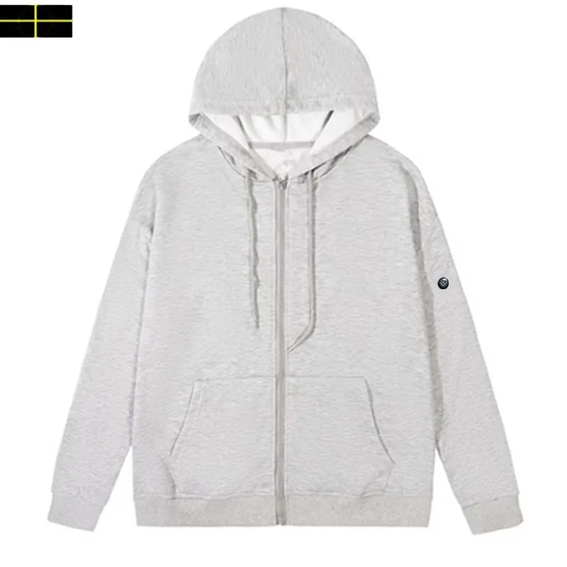 Branded men's and women's sweatshirt hooded badge jacket casual cotton cardigan sweatshirt gray solid color zipper hoodie