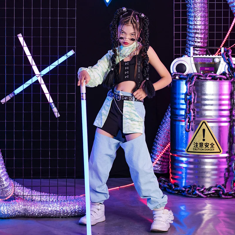 

Ажурные Брюки для девочек, одежда для джазовых танцев в стиле K-POP, костюм для уличных танцев, Одежда для танцев в стиле хип-хоп, уличная одежда, топы с одним рукавом