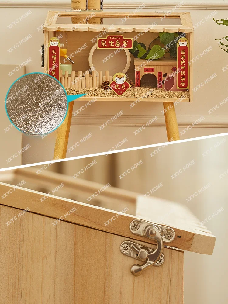 Solid Wood Hamster Cage Rutin Chicken Feeding Box Breeding Special Box Pet Bed Luding Landscape House pet house indoor