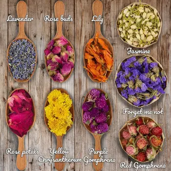 Dried Flowers, Natural Wedding Flower Herbs Kit for Soap Making, Candle 9/16 Bags Include Dried Lavender, Rose Petals, Jasmine 2