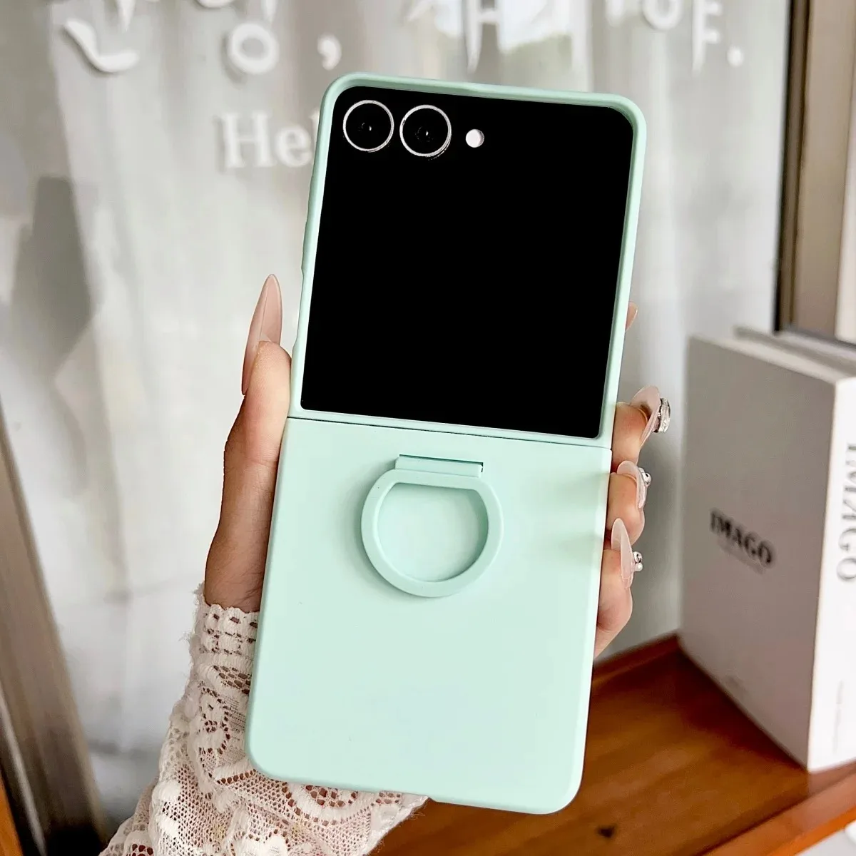 Chic Liquid Silicone Phone Case with Large Window and Ring Design - Shockproof Soft Cover