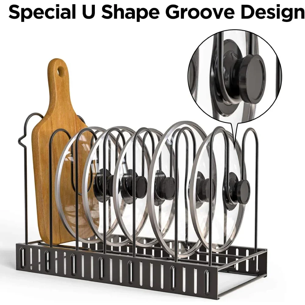 5/8 Tiers Adjustable Pots and Pans Organizer Rack 3 DIY Methods Heavy Duty Metal Pans Pots Lids Storage Holder Rack for Kitchen 4