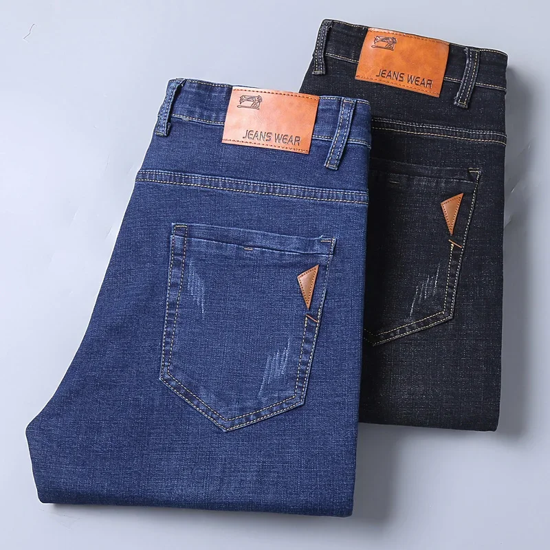 Men Straight Jeans Stretch Slim Fit Pants