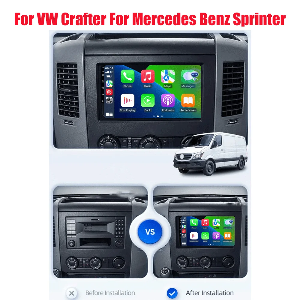 Radio multimedia para coche de 10 pulgadas con Android 16 para VW Crafter y Mercedes Benz Sprinter, reproductor de video, GPS, estéreo, CarPlay+auto, WIFI+4G, DSP 2