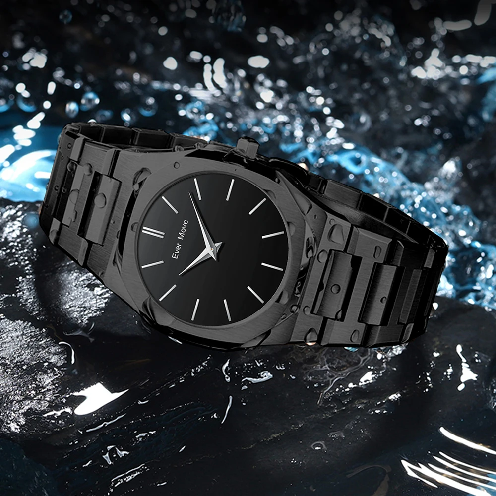 Ever Move Watches for Men Top Brand Luxury Chronograph Quartz Watch Fashion Business Waterproof Stainless Steel Wristwatch Black - Image 3