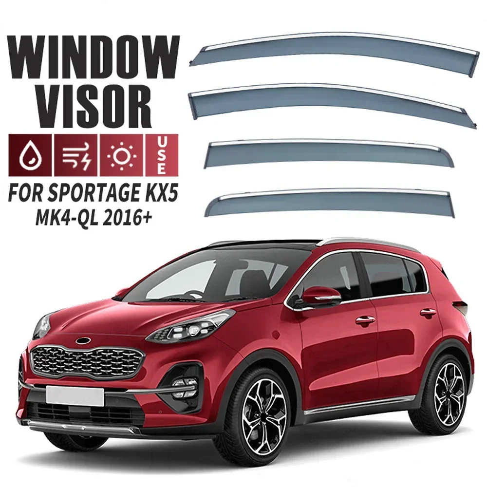 Chrome Strips Rain Guards for Kia Sportage QL 2016-2021 Window Visor Wind Deflectors Door Visor Vent Shades Ventvisor