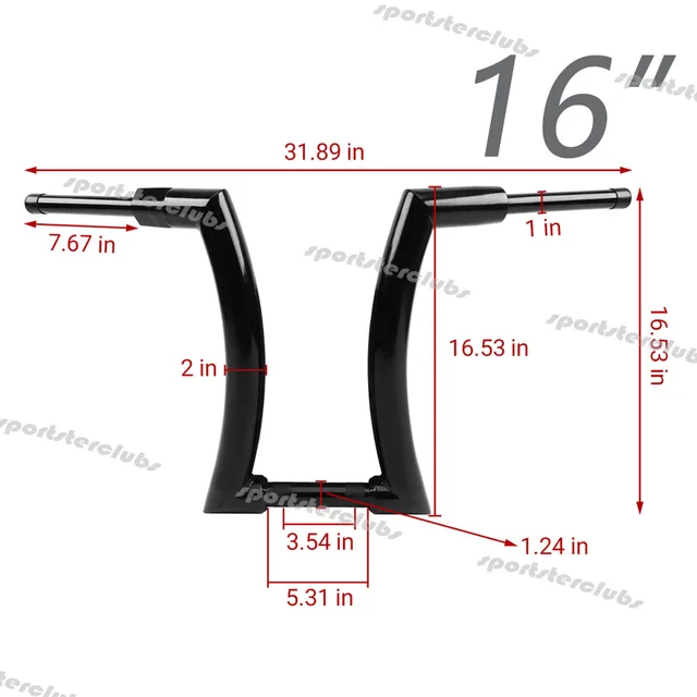 12" Rise Ape Hanger Handlebars For Harley Dyna, Softail, Road King & More - 1" Clamp, 32.5" Wide, 7" Pullback, Black