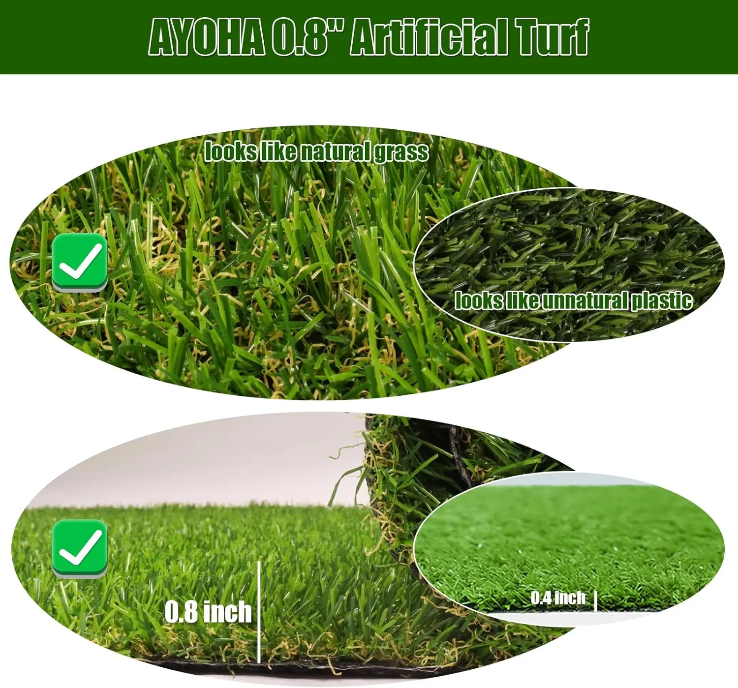Artificial Turf 9' x 12' Realistic Fake Grass, 0.8" Pile Height, Synthetic Fake Lawn Mat, Faux Grass Rug Landscape for Pets Area