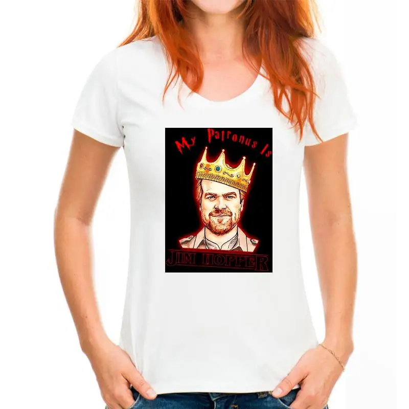 thumbnail image 1 of Camiseta Stranger tee Things My Patronus Is Jim Hopper, camiseta negra de algodón para hombre, tallas S-6XL, 1 of 5