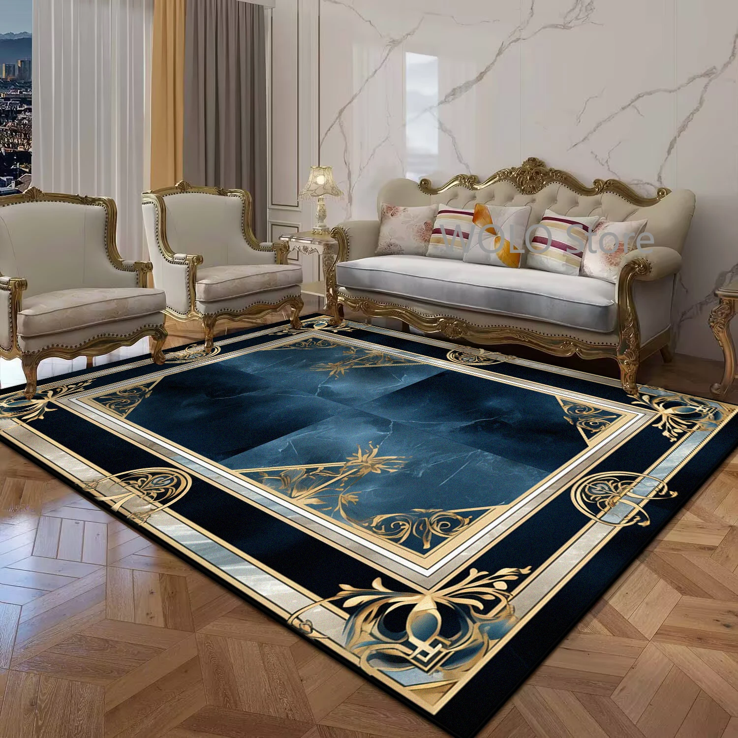 Black Gold Marble Luxury Rug 4