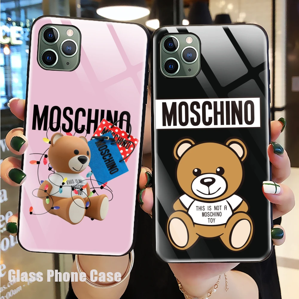 Luxury Tempered Glass Phone Case For Iphone 13 Pro Max Mini Iphone 12 11 8 7 Plus X Xs Xr Moschino Bear Fashion Mobile Phone Cases Covers Aliexpress