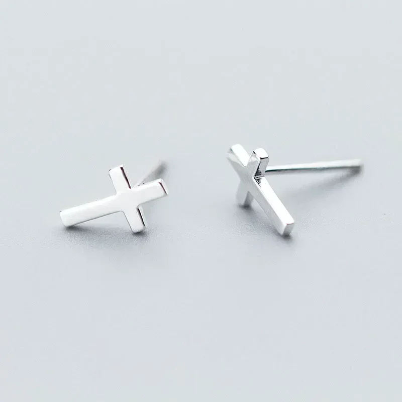 TrustDavis 925 Sterling Silver Fashion Authentic Minimalist Cross Stud Earrings Gift for Women Girls Anniversary Gift DS784
