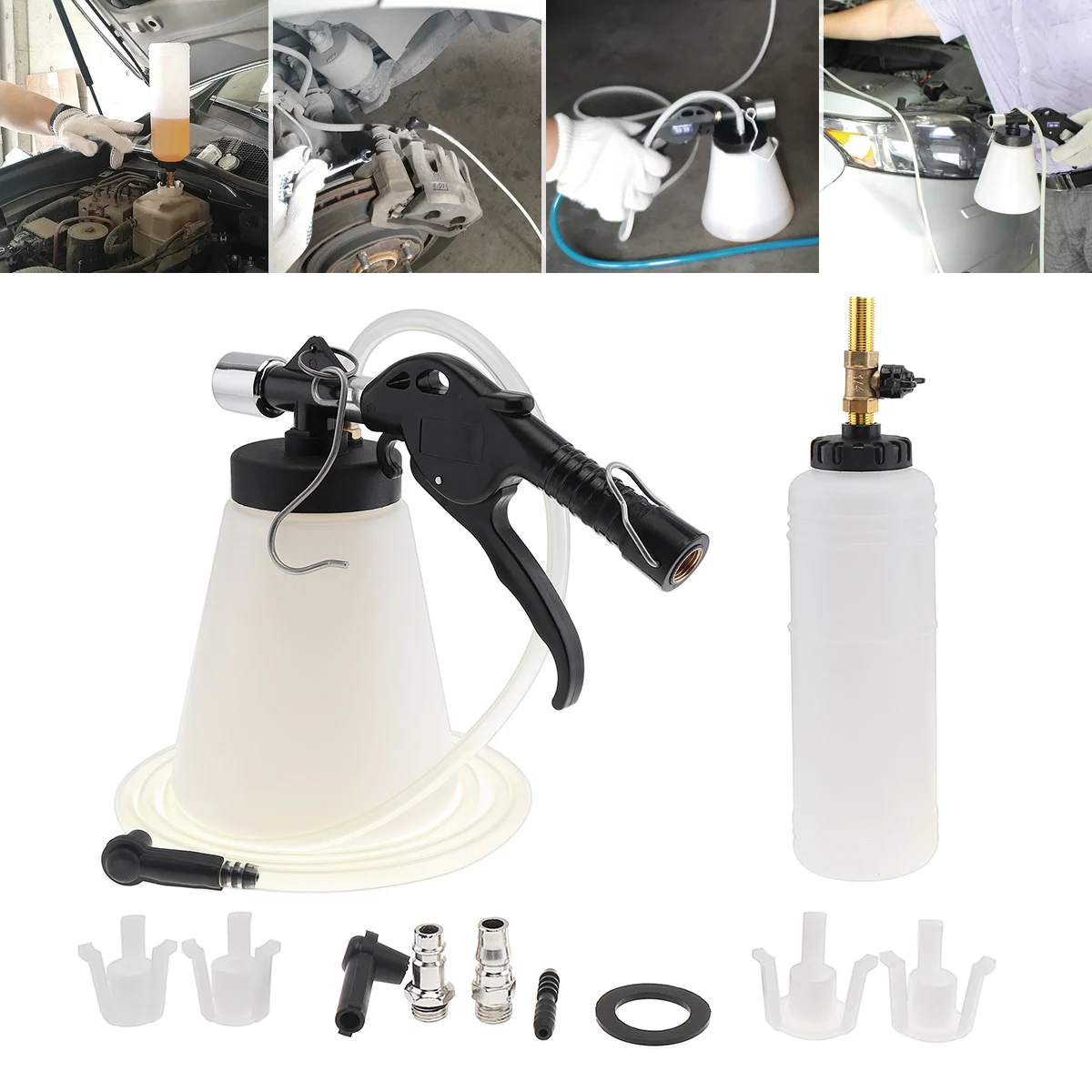 

1L Universal Pneumatic Car Brake Oil Fluid Bleeder Bleeding Kit with 4 Adapters and BSP Connector Brake Liquid Filling Equipment