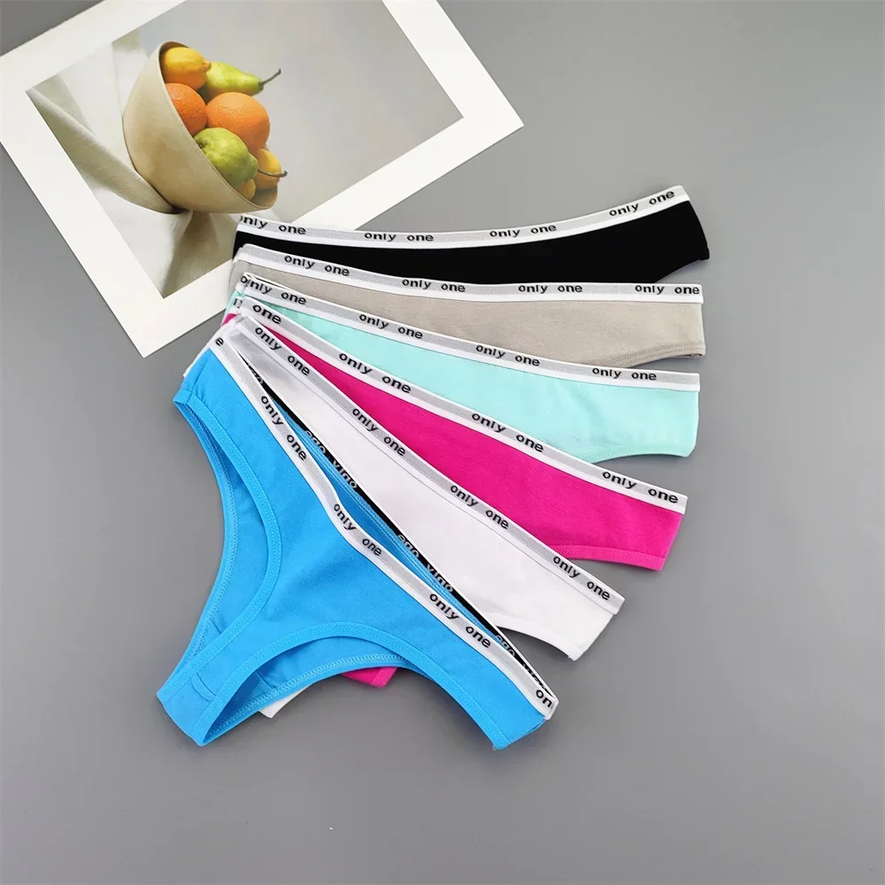 6Pcs/Pack Comfortable G String Women Lingerie Sexy Candy Color Cotton Thong Panties Low-Rise Sports Underwear