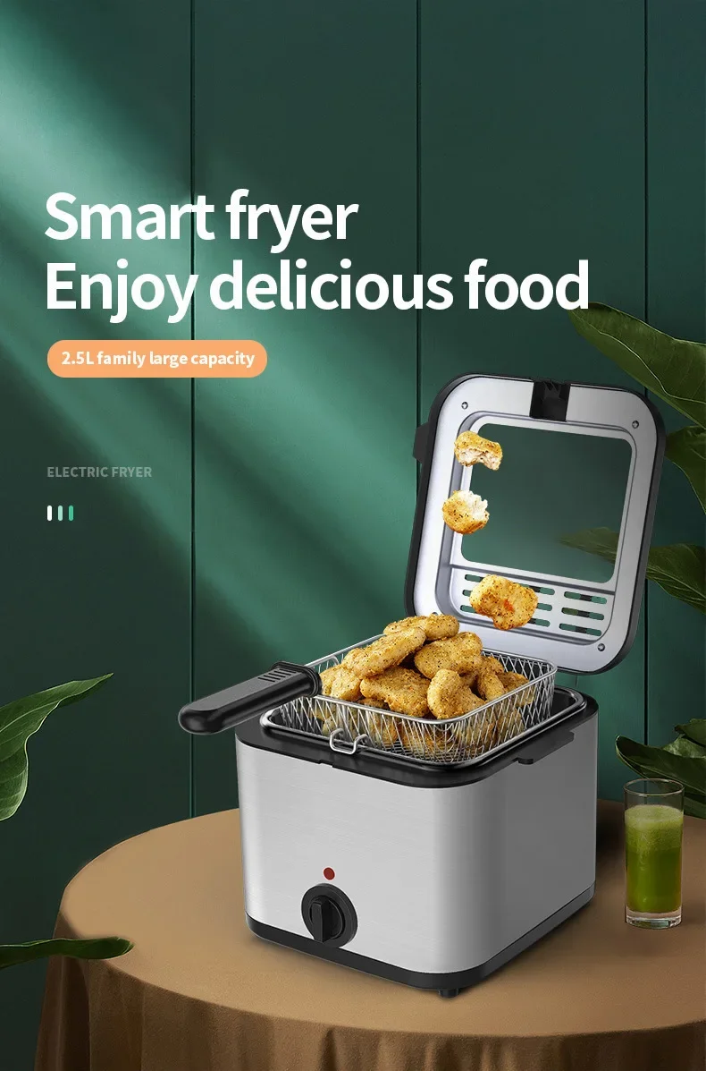 Description Picture 2 of itemUS/UK/EU 2L Stainless Steel Smart Air Fryer 110-220V Manual Electric Deep Fryer with Removable Basket Square Shape for Cooking