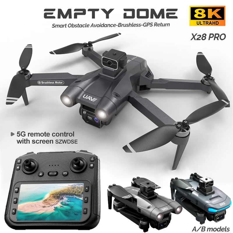 X28 PRO GPS Drone Professional 360°Obstacle Avoidance Brushless 8K HD Dual Camera With Screen 5G WIFI FPV Dron Toy RC Quadcopter