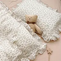 Cotton Muslin Toddler Quilt Cover Set Floral Duvet Cover and Pillowcase Set for Childrens 1