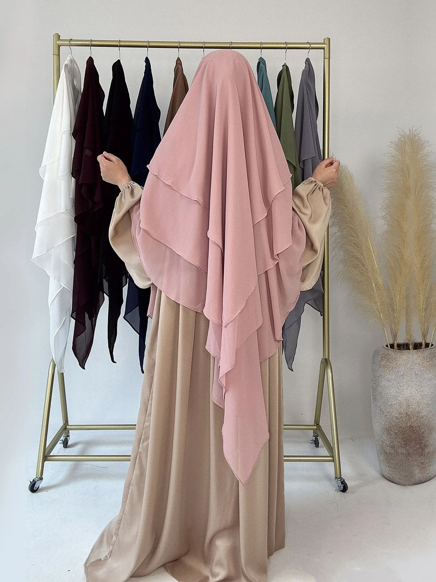 3 Layers Chiffon Long Khimar for Women Muslim Hijab Prayer Eid Hijabs Headscarf Shawl Veil Long Three-Layer Djellaba Niqab muslim headwear head scarf hijab headscarf shawl scarf female head wraps