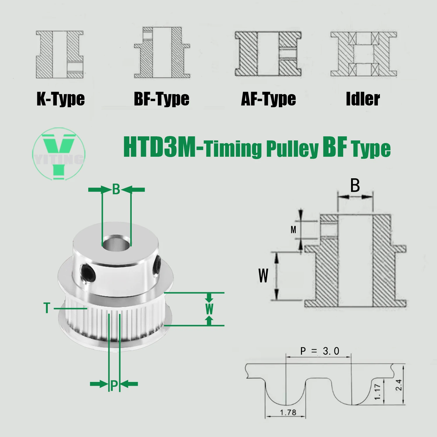 Description Picture 2 of itemHTD 3M BF 40 Teeth Timing Pulley Bore 4/5/6/6.35/7/8/10/12/12.7/14/15/16/17/18/19/20mm Synchronous Wheel Width 6/10/15mm HTD-3M