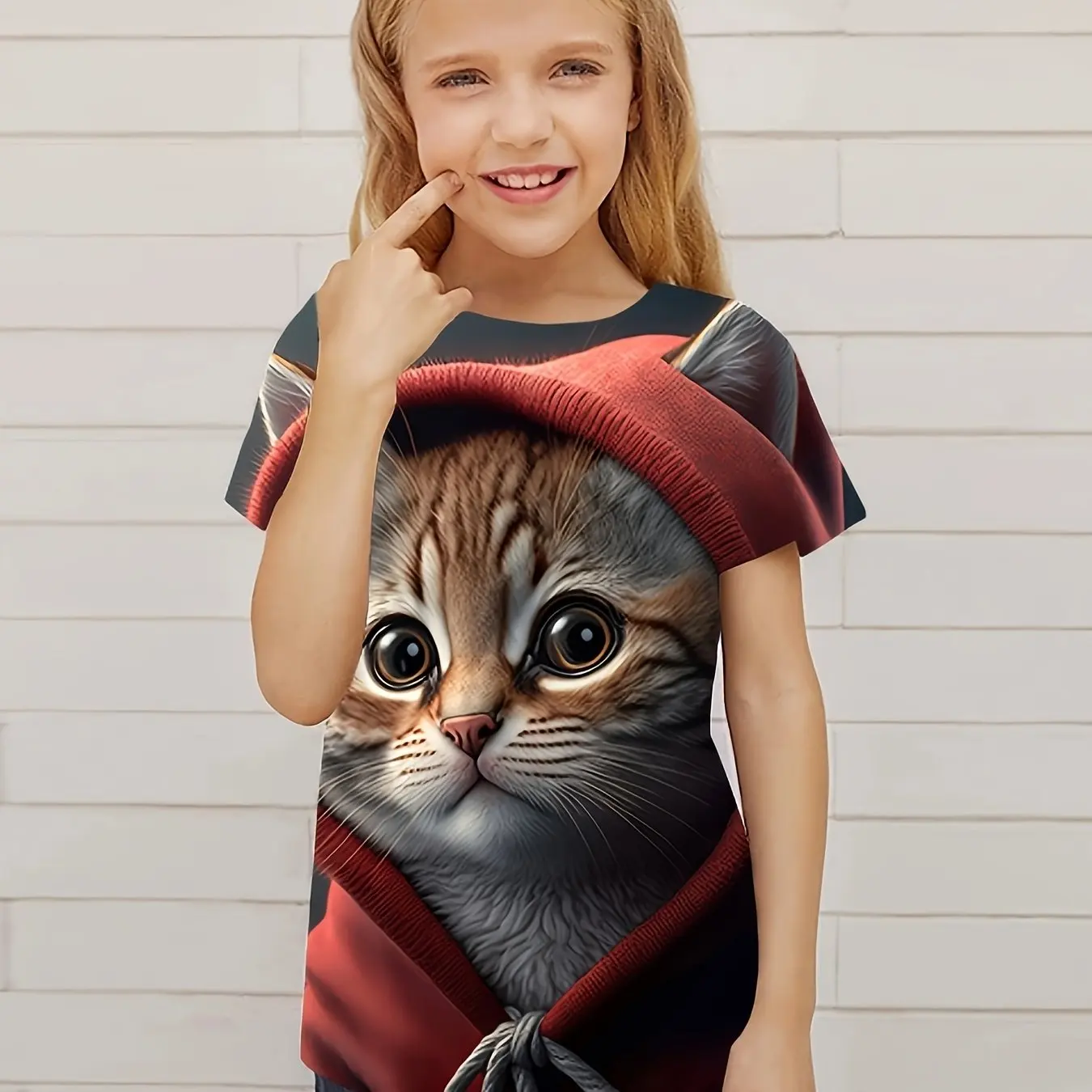 T-Shirt for Girls Cute Kitten Girls Clothes Kids T-Shirt Summer Short Sleeve Children Outdoor Sports Tops T-Shirt for Girls 5