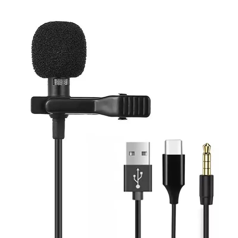 1.5m 미니 휴대용 라발리에 마이크 콘덴서 클립온 라펠 마이크 유선 USB 3.5mm 타입 C 마이크 노트북 PC 카메라용