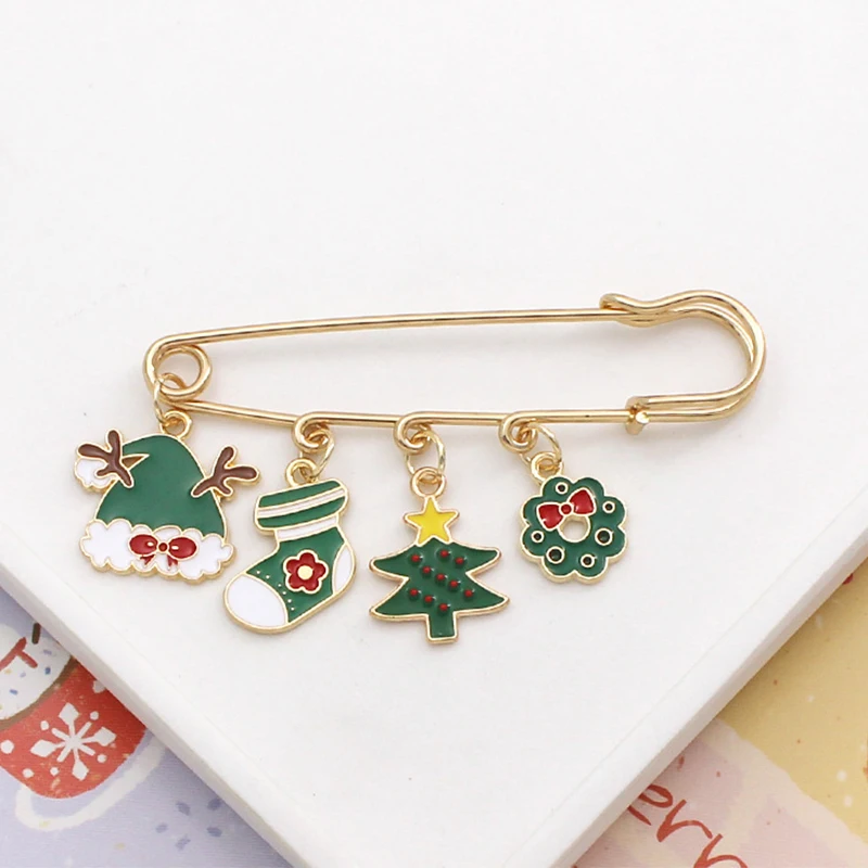 Lovely Enamel Merry Christmas Brooch Xmas Tree Santa Claus Snowman Pendants Badge Lapel Pin New Year Party Jewelry Gifts For Kid