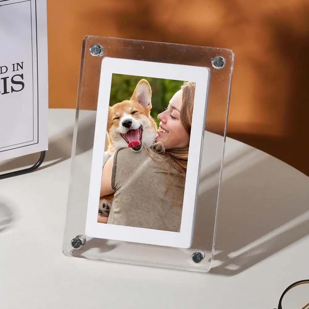 Acrylic Digital Photo Frame 5 Inch 1200mAh Vertical Display IPS Screen 4G Memory Battery Portable Digital Picture Frame