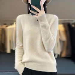 Luxurious Women's 100% Merino Wool Cashmere Sweater - Cozy Autumn & Winter Fashion O-Neck Pullover - XXL (Beige)