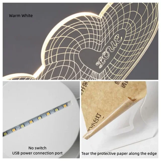 Romantic Love 3D Acrylic Led Lamp for Home Children's Night Light Table Lamp Birthday Party Decor Christmas Gifts Bedside Lamp 6