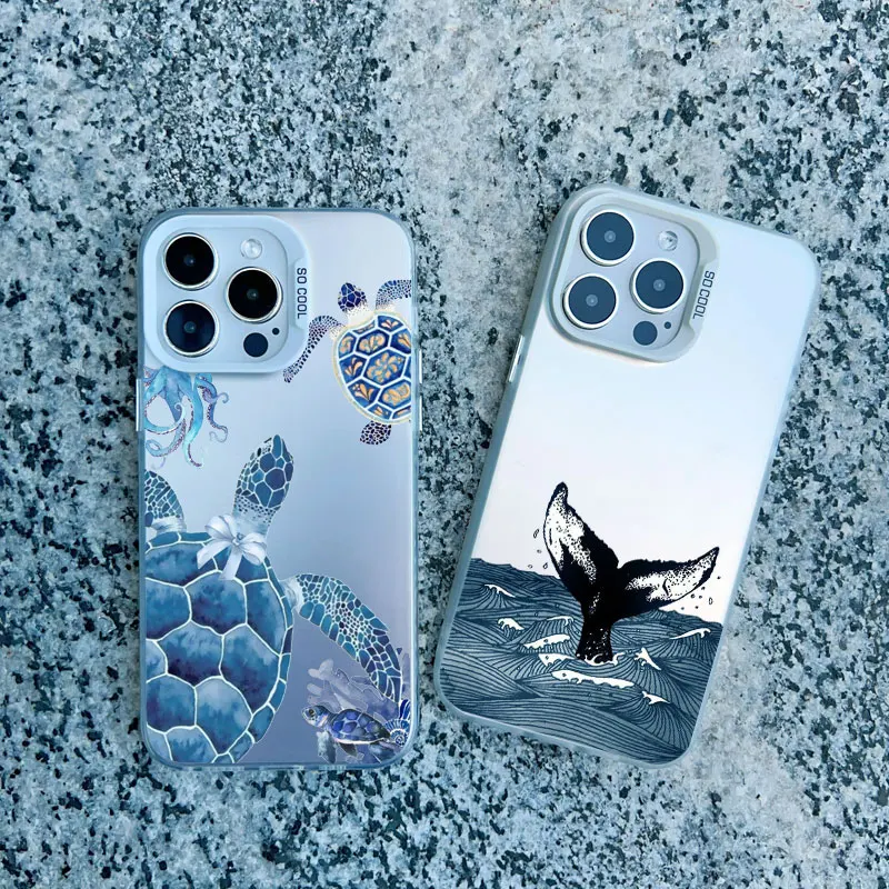 Sea Blue Turtle Design Laser-Engraved Phone Case with Cool Ocean Pattern