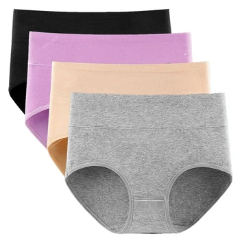 New 4Pcs/Lot High Waist Panties Women Underwear Plus Size Cotton Briefs Girls Shapers Abdominal Underpants Female Sexy Lingeries