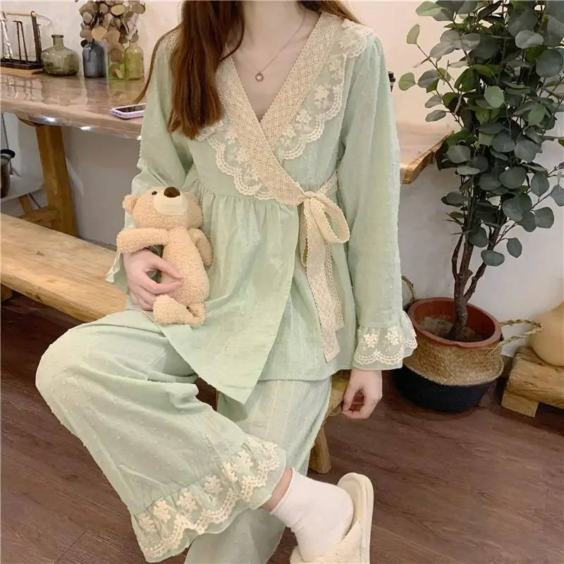Loose Large Size 150.00kg Wearable Pajamas Autumn New Women Nightclothes Female Casual V-neck Long Sleeve Homewear Suit 2024