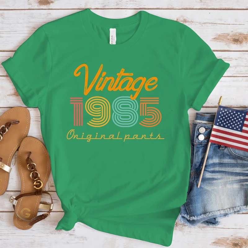 (Premium T-shirt) Neue Heiße Vintage 1985 T-Shirts Mode Frauen Mädchen Sommer T-shirt Casual Kurzarm Rundhals Tops T-Shirts – Detail 5